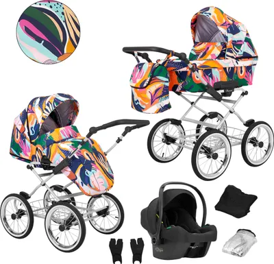 Produktbild von Kinderwagen ROMANTIC Sportwagen Babywagen Babyschale Komplettset Kinder Wagen Set 3 in 1 (ROM-01, Rahmenfarbe: grau)