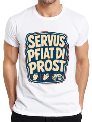 Zdjęcie produktu dla Servus Pfiat Di Prost Bayern, koszulka męska z motywem , skórzane spodnie (Lederhose), biała, rozmiar XL