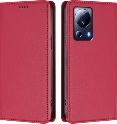 Obrázek produktu pro Kožené pouzdro pro Xiaomi 13 Lite, magnetické flipové pouzdro zPolyuretankůže se stojánkem Červená