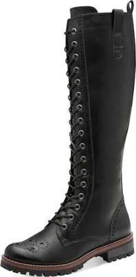 A black lace-up boot.