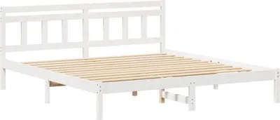 Zdjęcie produktu dla Łóżko Drewniane 180x200 Białe Rama Łóżka ze Stelażem ze Zagłówkiem