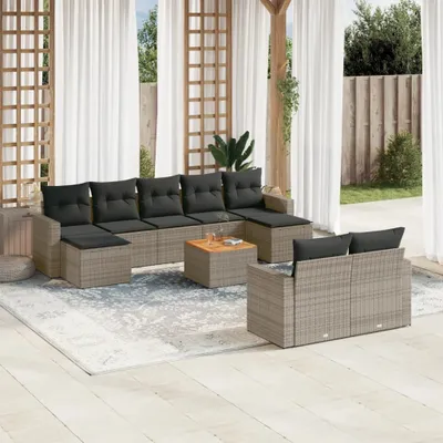Produktbild von 10-tlg. Garten-Sofagarnitur mit Kissen Grau Poly Rattan 3224338