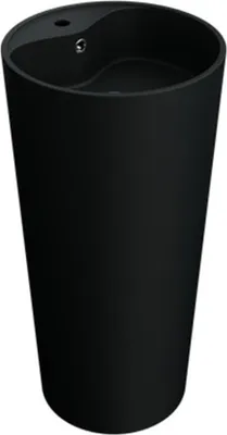 A black freestanding pedestal sink.
