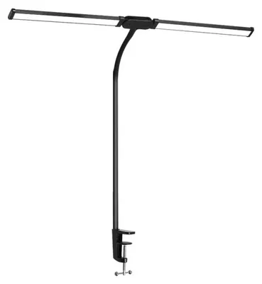 Immagine prodotto di Lampada da scrivania LED con morsetto e due teste, Techstar® TD001, Potenza 24W, USB, Regolabile a 360°, 10 livelli di regolazione, Temperatura colore 3000K-6500K, Protezione per gli occhi, Materiale PC, Nero