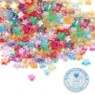 600 bunte Herz- und Sternperlen mit Perldraht, DIY-Bastelset