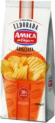 Produktbild von 5x Amica Chips Eldorada Grigliata Salzige Kartoffelchips mit gewelltem Schnitt 130g glutenfreie knusprige Kartoffel chips