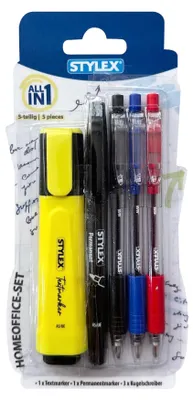 Produktbild von Home-Office-Set, 5-teilig mit 3 Kugelschreiber, Textmarker und Permanentmarker