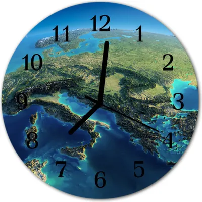 Produktbild von Glasuhr Wanduhr Küchenuhr Echt-Glas 30fi cm Erde blau