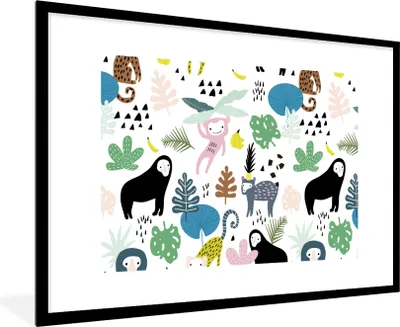Produktbild von MuchoWow® MuchoWow® Gerahmtes Poster Tiere - Pflanzen - Dschungel 90x60 cm - Poster mit zchwarzem Bilderrahmen - Wanddekoration - Fotos