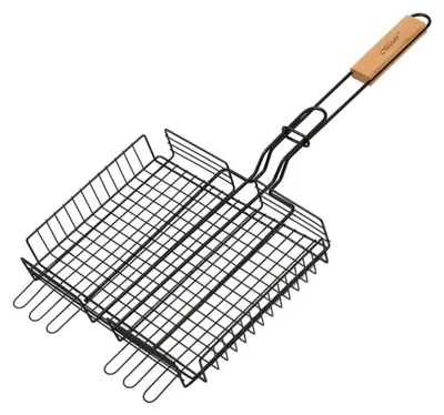 Immagine prodotto di Griglia con manico in legno Bloccabile 25x30cm Griglia di ricambio Griglia doppia Griglia Griglia di ricambio Griglia BBQ in acciaio con rivestimento in teflon