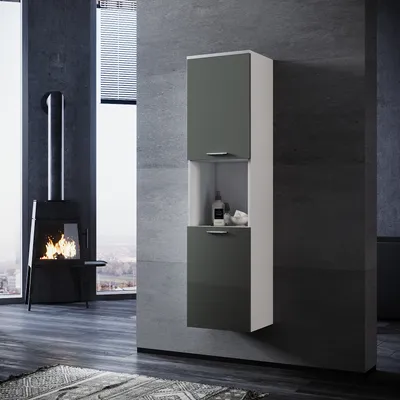 Produktbild von SONNI Badezimmerschränke Hochschrank Bad Graue hochglanz 33cm breit Badezimmermöbel
