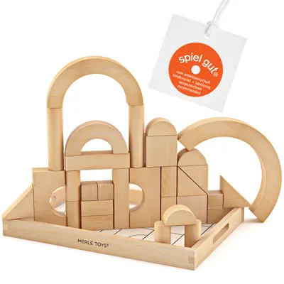Produktbild von Merle Toys® - Holzbausteine ab 2 Jahren: Kinderspielzeug aus Holz, Montessori Spielzeug, Holzspielzeug, Set aus 30 Bauklötze und Bausteine
