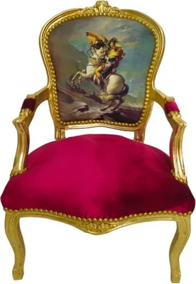 Produktbild von Barockstuhl Barock Stuhl Salon Salonstuhl Armlehne Rot Gold Stoff Esszimmer Wohnzimmer Büro Flur Design Style Klassisch Premium Luxus Modern Retro