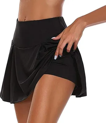 Produktbild von Damen Tennisrock Skirt Sportrock 2 in1 Sport Skirt Golf Hockey Rock Fitness Yoga Skort Falten Dehnbar schnelltrocknend Hosenrock Laufenrock -M