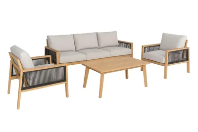 Produktbild von greemotion Gartenmöbel Set 4-teilig Monaco Garten-Essgruppe Aluminium-Holzoptik grau / braun wetterfest