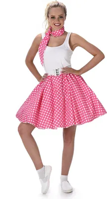 Produktbild von 50er Jahre Kostüm für Damen pink-weiß gepunktet Rockabilly S