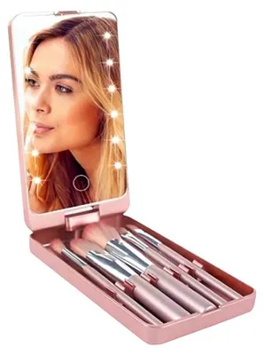 Image de Miroir de maquillage cosmétique LED + 5 pinceaux de maquillage noir