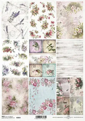 Produktbild von ITD Reispapier Decoupage Bastelpapier R2033 Blumen. Blau, Rosa und Violett