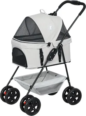 Image de Poussette pour animaux Fortuna Lai 3 en 1, poussette pliable à 4 roues avec nacelle amovible pour chiens et chats, gris