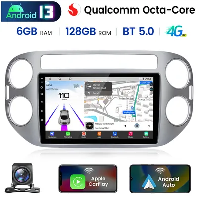 Obrázok produktu pre Autorádio CarPlay Android Auto pre VW Tiguan 5N (2007-2016) - vysoko výkonný osemjadrový procesor, 6+128 GB, GPS, Bluetooth, dotykový displej
