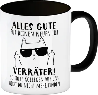 Produktbild von Katze mit Mittelfinger Kaffeebecher in schwarz mit Spruch Viel Erfolg du