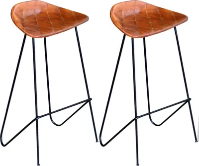 Produktbild von The Living Store Barhocker 2 Stk. Schwarz und Braun Echtleder
