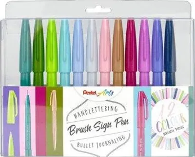 Produktbild von Pentel SES15-12 Brush-Pen-Set farbsortiert, 12 St.