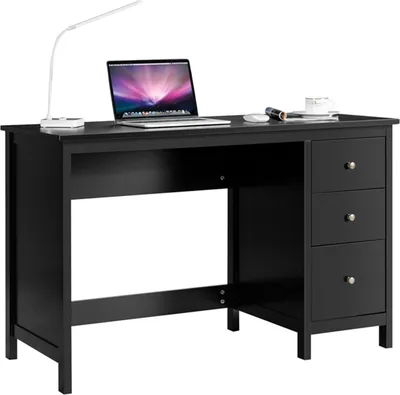 Zdjęcie produktu dla COSTWAY Biurko z 3 szufladami, drewniane biurko komputerowe, biurko dziecięce 120x50x75cm czarne