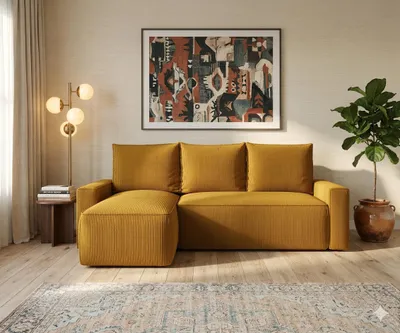 Produktbild von CORNERO Ecksofa mit Schlaffunktion HAVANA in L-Form Sofa mit Schlaffunktion und Bettkasten EckcouchEcksofa L-Form Orange Ottomane links