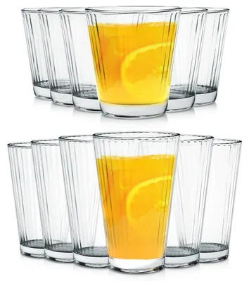 Obrázek produktu pro Sklenice na pití sklo - Sada 12 ks - Sklenice na vodu a longdrink s drážkami