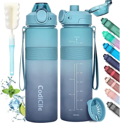 Image de Gourde CodiCile sans BPA 1 litre Sport Bouteille d'eau anti-fuite bleue