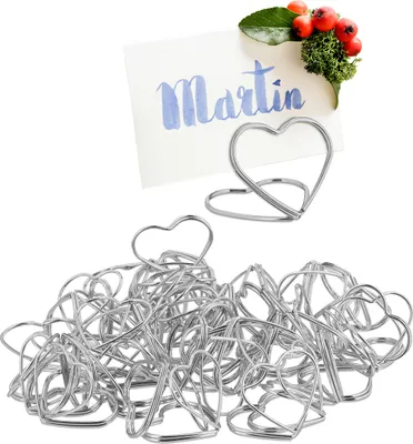 Immagine prodotto di Relaxdays Portacartellini a forma di cuore, set da 48 pezzi, portacartellini per segnaposto, menu, cartoline, foto, espositori, argento