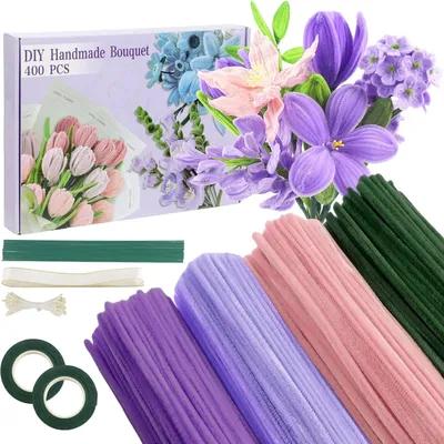 Produktbild von Tulpe Blumenstrau? Pfeifenreiniger Set, 400 Stš¹ck Pfeifenputzer zum Basteln Pfeifenreiniger Blumen Pfeifenreiniger zum Basteln mit 20 Stš¹ck Grš¹n Basteldraht, Geschenkband, Blumenband