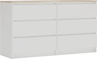 Produktbild von Kommode 6 Schubladen, Farbe: Mattweiß / Sonoma-Eiche TOP, 138 x 78 x 39 cm
