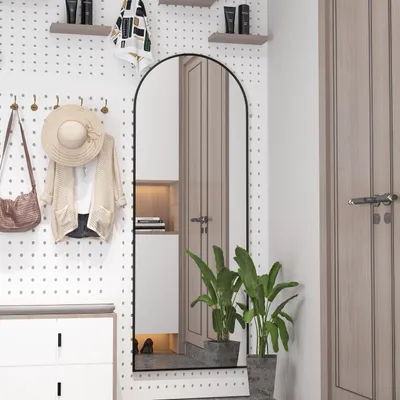 Imagen del producto de Espejo de pared con marco de aluminio curvado, 162 x 53 cm, espejo de cuerpo entero para dormitorio
