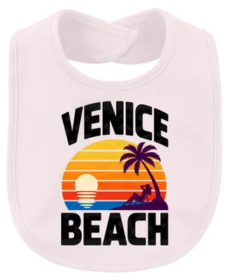 Produktbild von Venice Beach California Retro Sunset Palme Urlaub Los Angeles USA Baby Lätzchen, Pink, Einheitsgröße