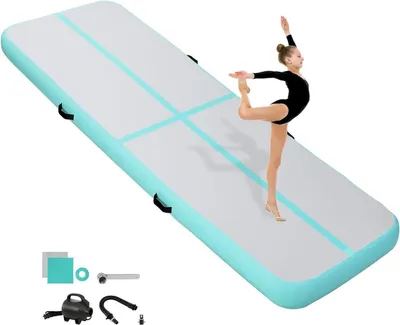 Immagine prodotto di Tappetino per ginnastica - Tappetino per acrobazie - Attrezzatura per allenamento sportivo - Gonfiabile con pompa - 300x100x10 cm - Verde