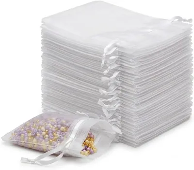 Produktbild von Organzabeutel Weiß Hochzeit Gastgeschenke Organzasäckchen Geschenkbeutel Bonbonsbeutel Schmuckbeutel Hochzeitsdeko Taufe Kommunion - 10x15 cm 100 Stück