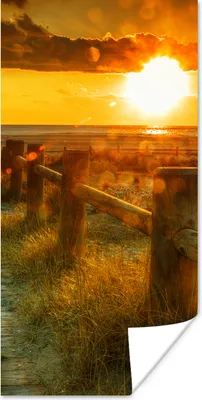 Produktbild von MuchoWow® Poster Sonne - Strand - Düne - Horizont - Gras - Weg - Orange 20x40 cm - Plakat - Foto