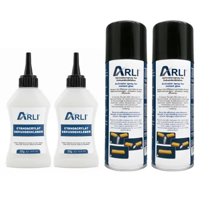 Produktbild von ARLI Sekundenkleber 100g mit Aktivator 400ml Universal Cyanacrylat Kleber Schnell trocknender Klebstoff