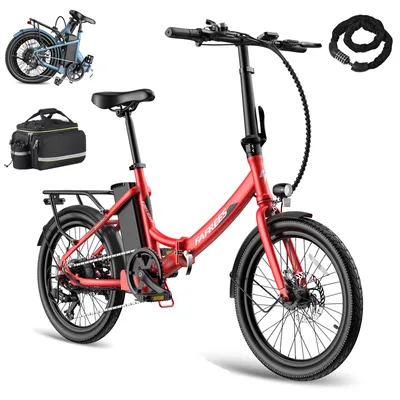 Produktbild von E-Bike 155-195 cm 20" 250 W bis 110-130 km IPX5 7-Gang – StVZO-konform mit legaler Schiebehilfe (6 km/h) – Rot