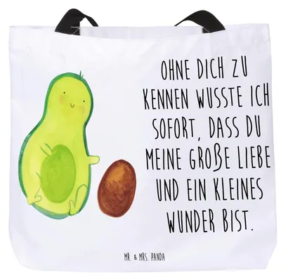 Produktbild von Mr. & Mrs. Panda Schultasche Avocado Kern rollt - Weiß - Geschenk, Love, Einkaufstasche, Strandtasche, Tasche, Baby, Tote Bag, Säugling, Geburtstag, Geburt, Reisetasche