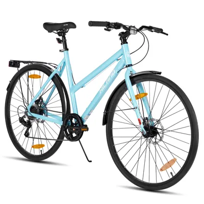 Produktbild von HILAND Cityrad 700C Herren Damen Student Aluminiumlegierung Pendler Stadtfahrrad, 7-Gang, mit Schutzblechen, Gepäckträger, Mechanische Scheibenbremse