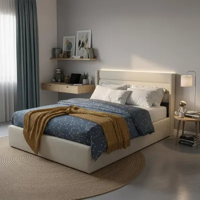 Zdjęcie produktu dla Home Deluxe Łóżko LED - 140 x 200 cm, beżowe | Łóżko tapicerowane z oświetleniem