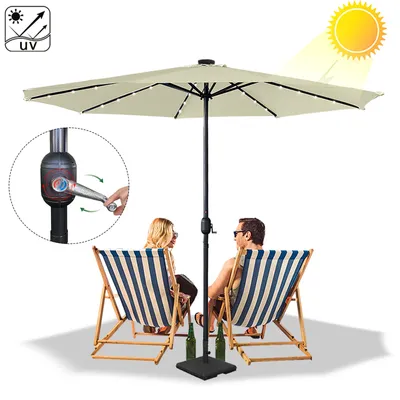 Obrázek produktu pro LZQ Ø350cm ALU slunečník Zahradní slunečník Terasový slunečník Tržní slunečník Dopravní slunečník Plážový slunečník s kličkou s UV ochranou 40+, se solární LED diodou pro balkon, zahradu, terasu, béžový
