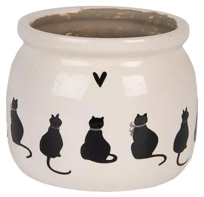 Produktbild von Clayre & Eef Blumentopf Ø 12x10 cm Beige Keramik Katzen
