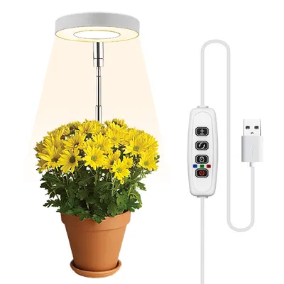 Zdjęcie produktu dla ZELURXX Mała lampa do roślin, okrągła LED, z pilotem, regulowane światło, złącze USB, do sukulentów, doniczek, średnica 9 cm, biała