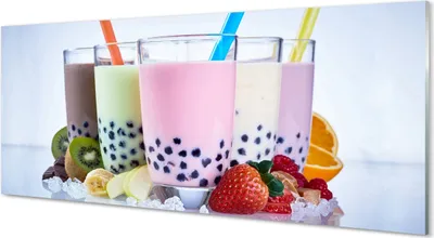 Produktbild von Glasbilder 125x50 Wandkunst Milchshakes mit Früchten