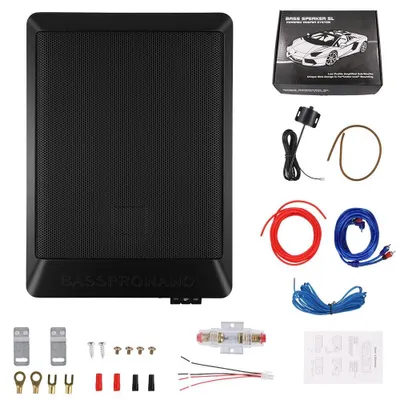 Image de Caisson de basses pour voiture - Haut-parleur de graves actif ultra-fin à installer sous le siège, avec amplificateur - 600 W, 12 V - 20–200 Hz, 4 ohms - Noir
