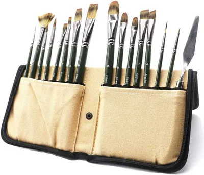 Produktbild von Mont Marte SIGNATURE Pinsel Set - 15 x Pinsel, 1 x Malspachtel & 1 x Aufbewahrungstasche - Geeignet für Aquarell, Acryl, Öl, Gouache & Tempera-Malerei